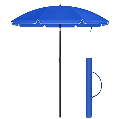 Umbrela de gradina albastra din poliester si metal, ∅ 200 cm, Vasagle