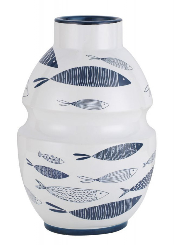 Vaza decorativa alba din ceramica, ø 21 cm, Fish Mauro Ferreti - Img 1