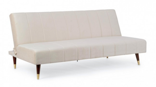 Canapea extensibilă crem din catifea si lemn de Eucalipt cu 3 locuri, 180 cm, Alma Bizzotto