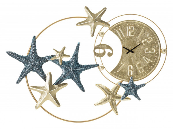 Ceas de perete albastru / auriu din metal, 91 x 5,1 x 66,3 cm, Sea Star Mauro Ferreti