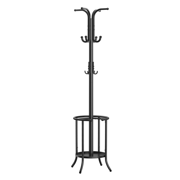 Cuier cu suport umbrele, Ø 40 x 175 cm, metal, negru, Songmics