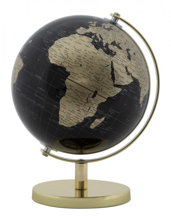 Decoratiune glob negru/auriu din metal, ∅ 20 cm, Globe Mauro Ferretti