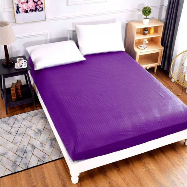Husa de pat cu elastic, bumbac tip Damasc, pat 2 persoane, violet, HD-023 - Img 1