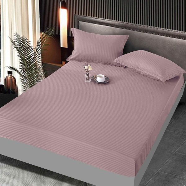 Husa de pat cu elastic si 2 fete de perna, tesatura tip Damasc, pat 2 persoane, roz inchis, HBD-04
