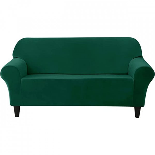 Husa elastica din catifea, canapea 2 locuri, cu brate, verde, HCCJ2-07