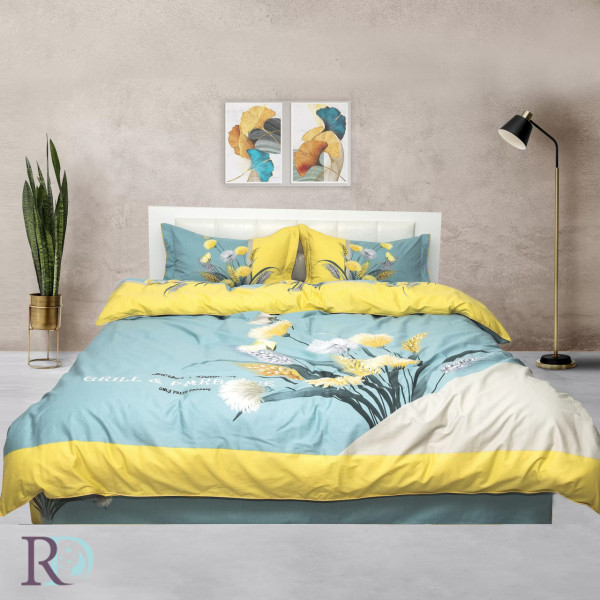 Lenjerie de pat, 100% bumbac, tesatura satin, turquoise / galben, Roxyma Dream Polya