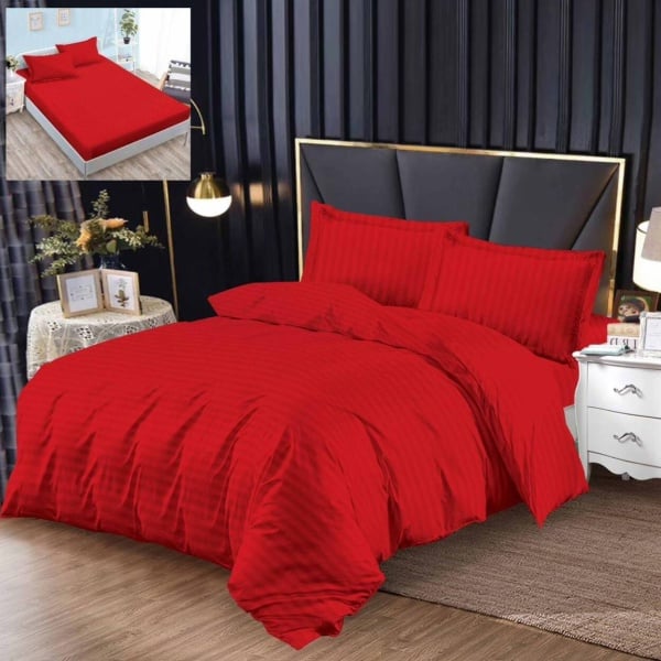 Lenjerie de pat cu elastic, damasc, 4 piese, pat 2 persoane rosu, A3-01