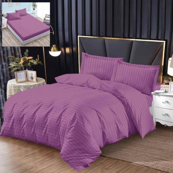 Lenjerie de pat cu elastic, damasc, 4 piese, pat 2 persoane, violet, A3-11