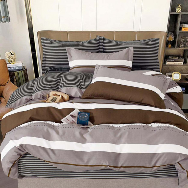 Lenjerie de pat cu elastic, tesatura tip finet, pat 2 persoane, multicolor, 6 piese, T250 - Img 1