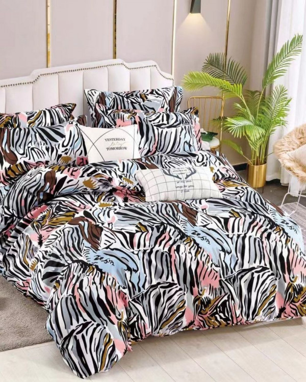Lenjerie de Pat din Finet cu 2 Fete, 6 Piese, Pat 2 Persoane, Colored Zebra, FNJ-268