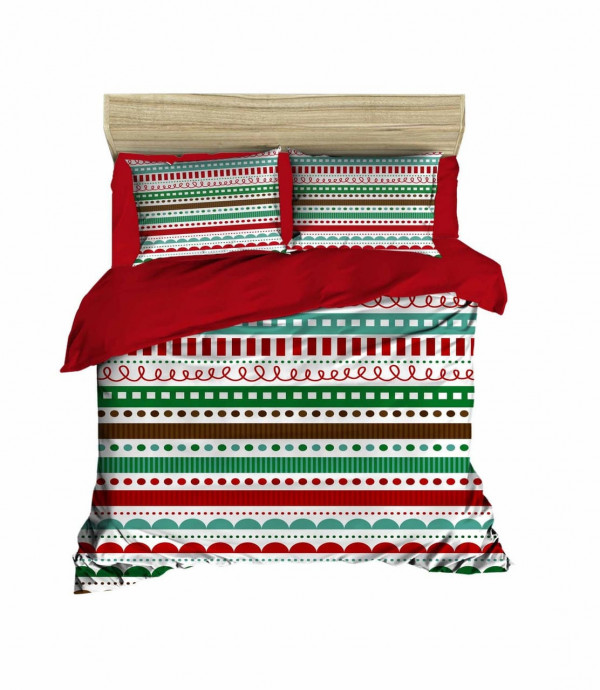 Lenjerie de pat dubla Xmas-447 Pearl Home, 3 piese, amestec bumbac, multicolor