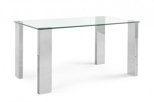 Masa dining pentru 6 persoane transparenta/crom din sticla temperata, 140 cm, New Arley Bizzotto