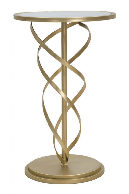 Masuta auxiliara carrara alb/aurie din metal si MDF, ∅ 38 cm, Spiral Mauro Ferretti