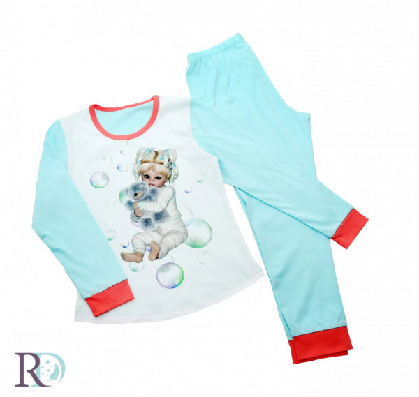 Pijama copii, 100% bumbac, turquoise, Roxyma Dream Klara - Img 1