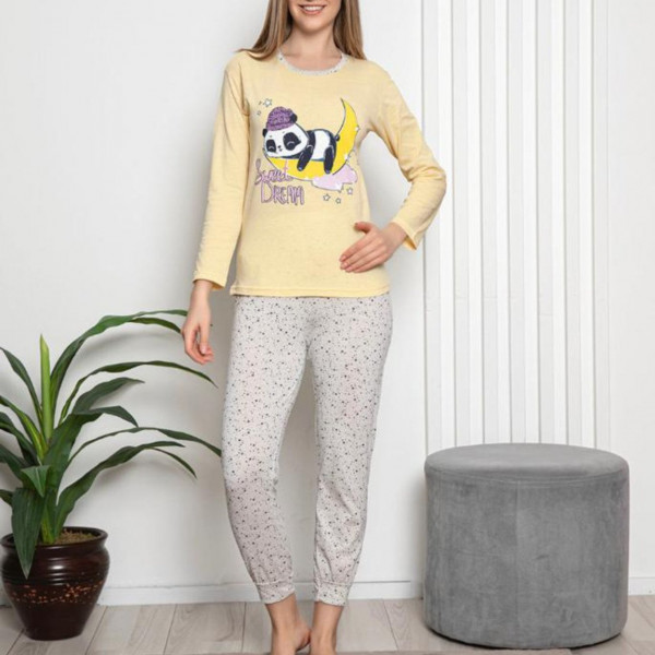 Pijama dama, bumbac, galben pal, PF-237 - Img 1