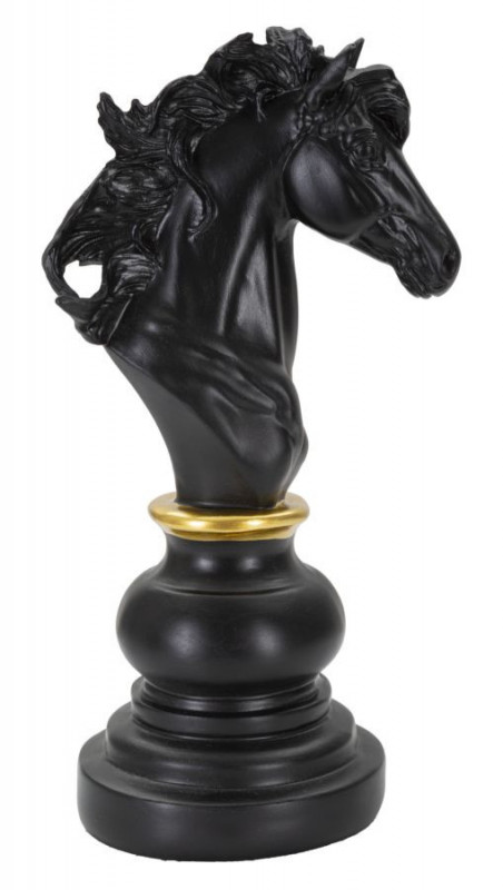 Sculptura cal de sah negru din polirasina, 14x11x27 cm, Knight Mauro Ferretti