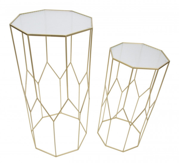 Set 2 masute auxiliare aurii din metal, 50 x 46 x 100 cm / 40 x 37 x 80 cm, Coppia Mauro Ferreti - Img 2
