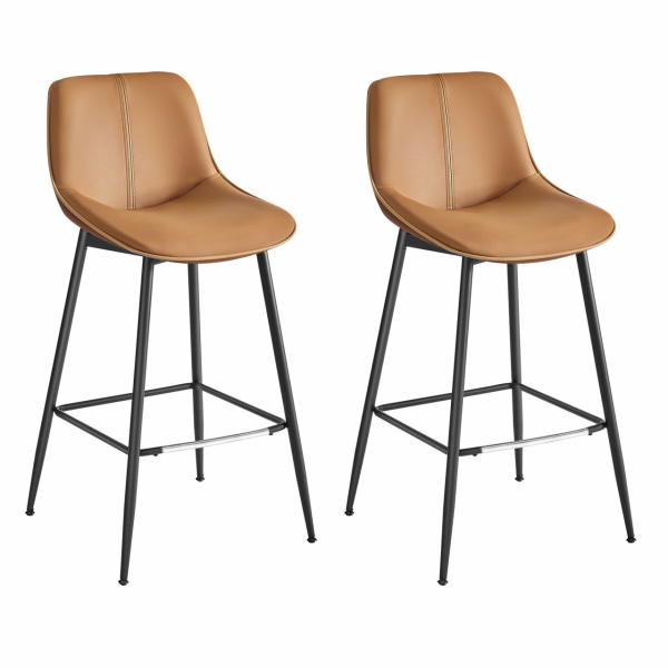 Set 2 scaune de bar, 50 x 49,5 x 98,5 cm, metal / piele ecologica, caramel / negru, Vasagle