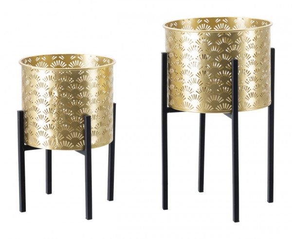 Set 2 suporturi pentru ghivece aurii/negre din metal, ∅ 21 - ∅ 19 cm, Glissy Mauro Ferretti
