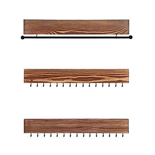 Set 3 suporturi de perete pentru bijuterii, metal / lemn de pin, maro, Songmics