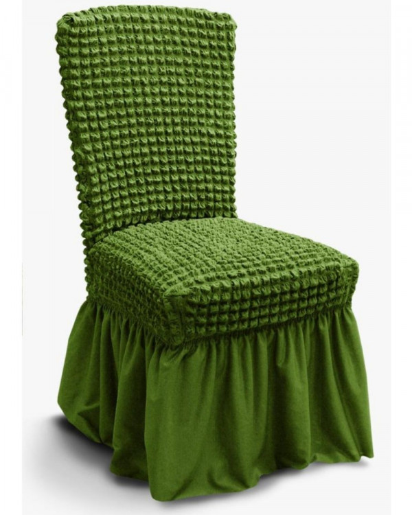 Set 6 Huse Elastice si Creponate Cu Volan pentru Scaune, Verde