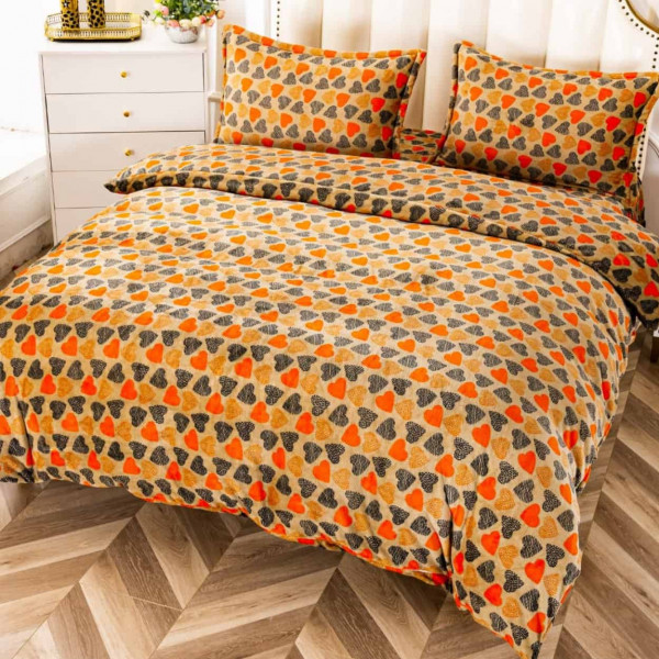 Set lenjerie de pat cocolino pufoasa, 4 piese, pat 2 persoane, galben / portocaliu, LCP-49