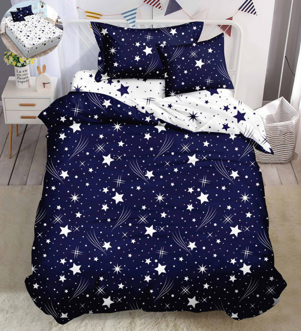 Set Lenjerie de Pat cu Elastic, Finet, 4 Piese, White Stars, FJ1E-08