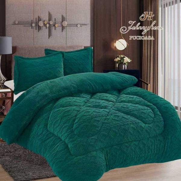 Set pilotă Cocolino cu 2 fețe de pernă – 200x230 cm, verde smarald cu model geometric în relief