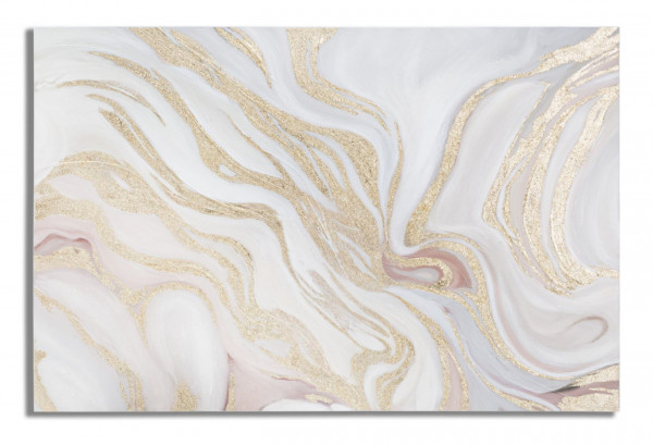 Tablou alb / auriu din lemn de pin si panza, 120 x 3,8 x 80 cm, Sofly Mauro Ferreti