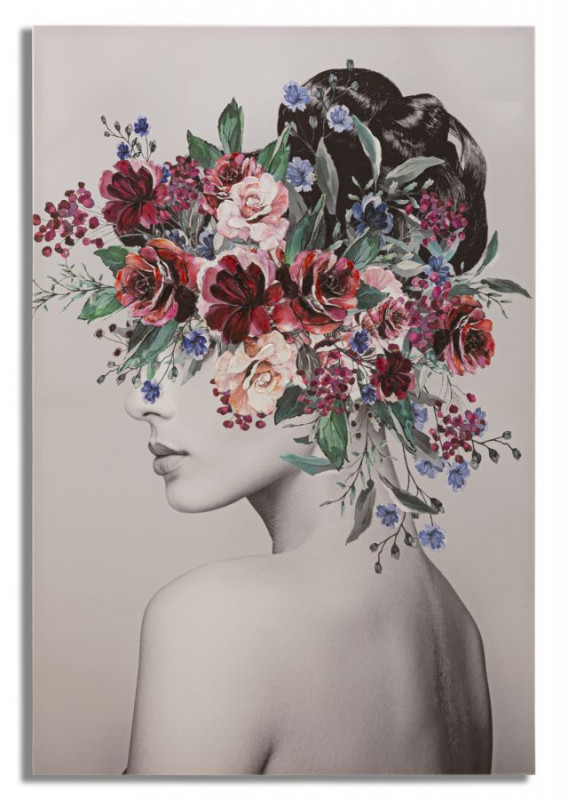 Tablou decorativ multicolor din lemn de Pin si panza, 80x2,8x120 cm, Lady Flower-B Mauro Ferretti