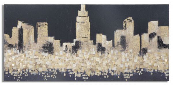 Tablou decorativ negru/auriu din lemn de Pin si panza, 150x3,8x70 cm, Golden City Mauro Ferretti