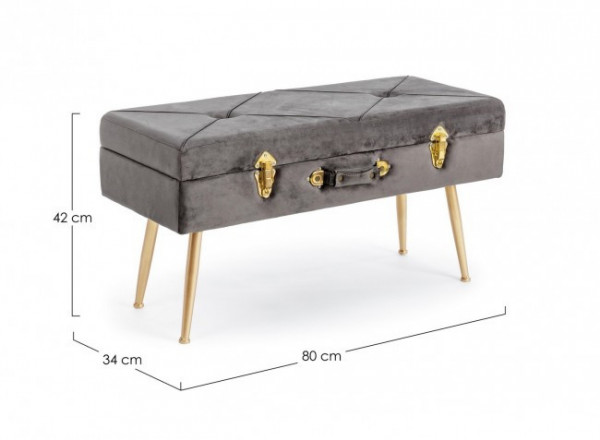 Bancheta cu spatiu pentru depozitare gri inchis/auriu din catifea si metal, 80 cm, Polina Bizzotto - Img 2