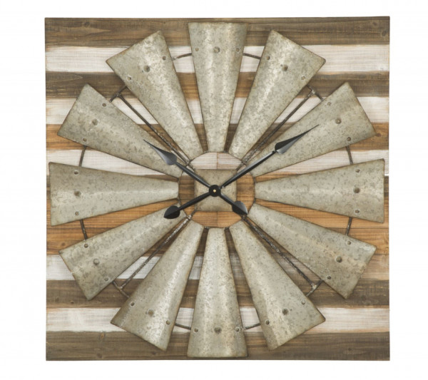Ceas decorativ din metal si lemn de brad, 80 x 80 x 7 cm, Mulino Mauro Ferreti