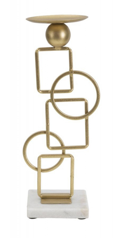 Decoratiune cu suport pentru lumanare aurie din metal si marmura, 13x10x31,5 cm, Marie Mauro Ferretti