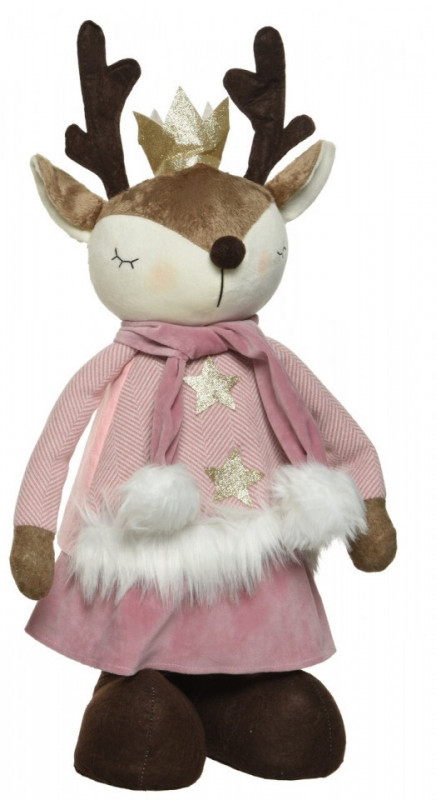 Decoratiune Deer standing Girl, Decoris, 24x15x78 cm, poliester, roz