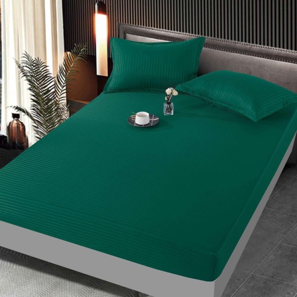 Husa de pat cu elastic si 2 fete de perna, tesatura tip Damasc, pat 2 persoane, verde, HBD-05 - Img 1