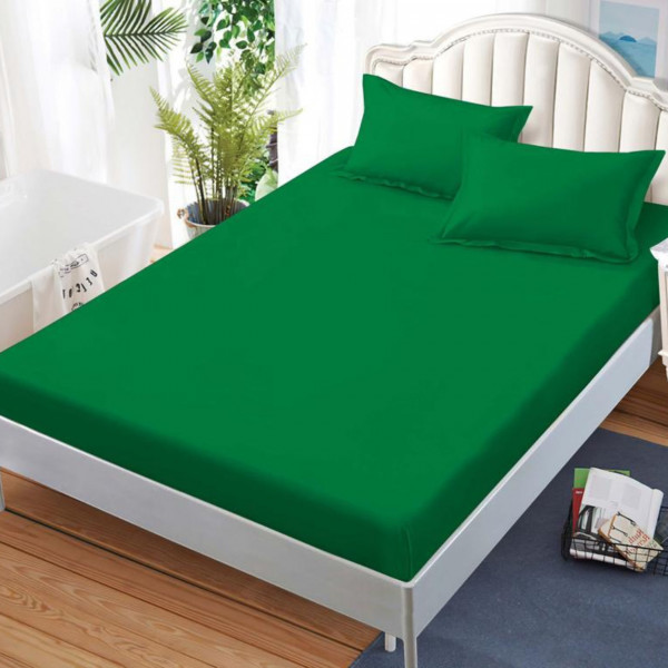 Husa de pat cu elastic si 2 fete de perna, tesatura tip finet, uni, pat 2 persoane, verde, HBFJ-154