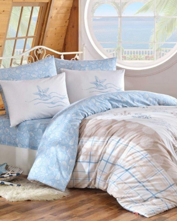 Lenjerie de Pat Bumbac 100% Ranforce, Hobby Home, Fluvia Mavi, HBR-23
