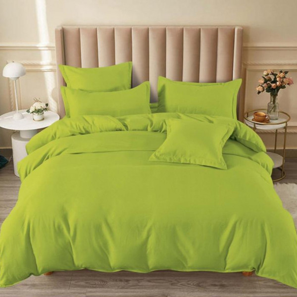 Lenjerie de pat, bumbac finet, cu elastic, uni, pat 2 persoane, verde, 6 piese, FNE-167