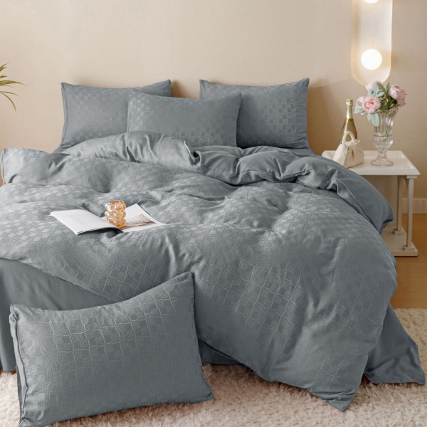 Lenjerie de pat, bumbac tip jacquard finetat, gri, 6 piese, Jo-Jo Home, JJ-12