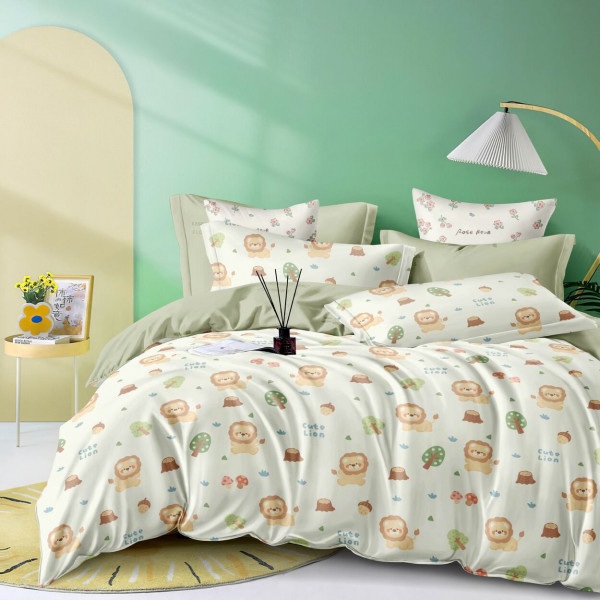 Lenjerie de pat cu 2 fete, tesatura tip finet, 4 piese, pat 1 persoana, verde / alb, FNJ1-230