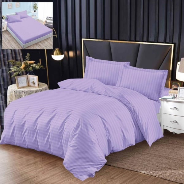 Lenjerie de pat cu elastic, damasc, 4 piese, pat 2 persoane, lila, A3-02