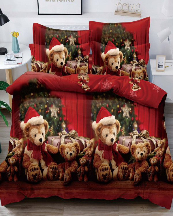 Lenjerie de Pat din Finet cu 2 Fete, 6 Piese, Pat 2 Persoane, Christmas Bear, FNJC-10