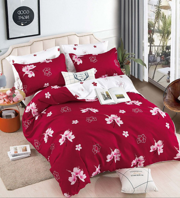 Lenjerie de Pat din Finet cu 2 Fete, 6 Piese, Pat 2 Persoane, Floricele Roz, FNJ-294