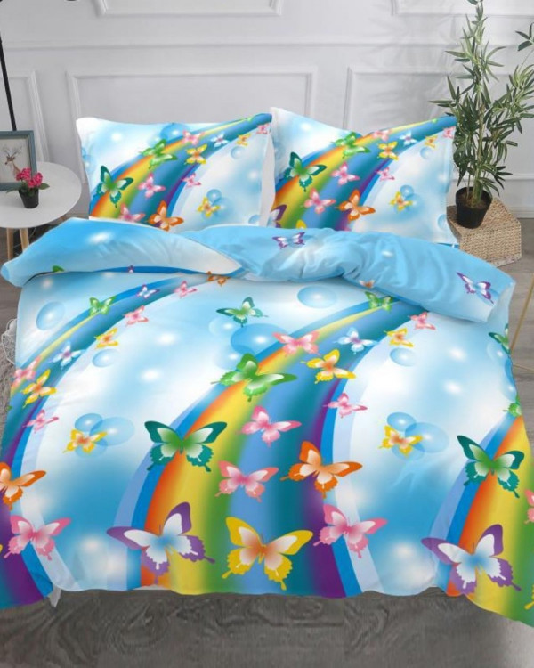 Lenjerie de pat, imprimeu 3D, bumbac satinat, pat 2 persoane, 4 piese, multicolor, S4-12