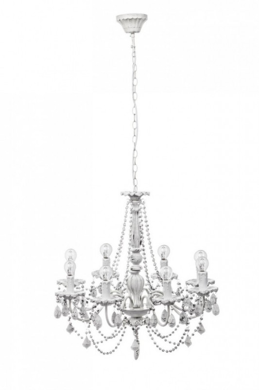 Lustra alb antichizat din metal si lemn de artar cu 8 becuri, E14 40W, Beads Bizzotto