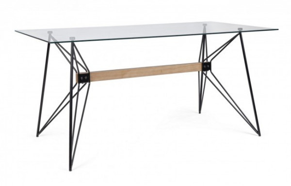 Masa dining pentru 6 persoane transparenta din sticla temperata, 160 cm, Primary Bizzotto - Img 1