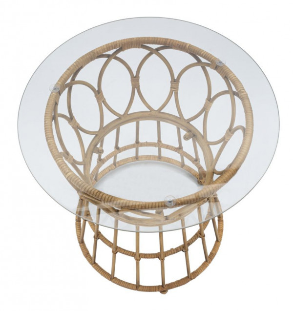 Masuta de cafea maro din sticla temperata si ratan, ∅ 50 cm, Panama Circle Mauro Ferretti - Img 2