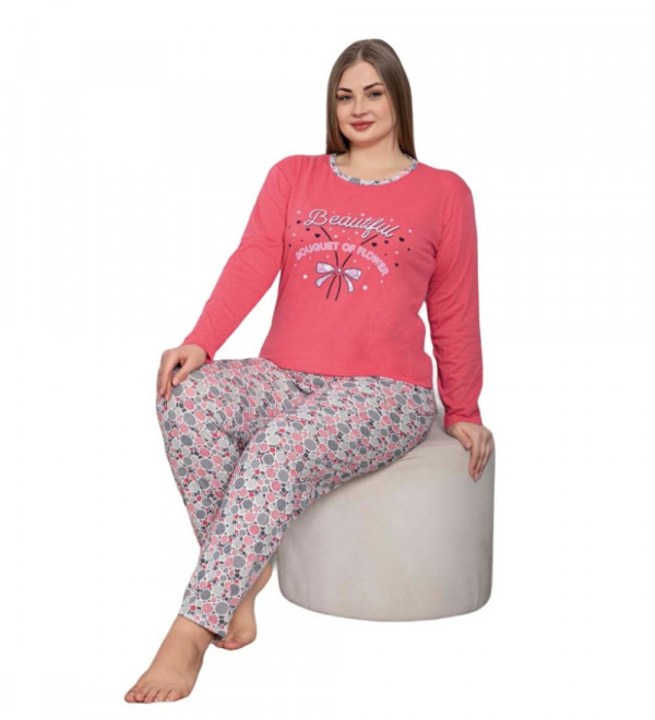 Pijama Dama, Bumbac, Roz/Gri, PF-189
