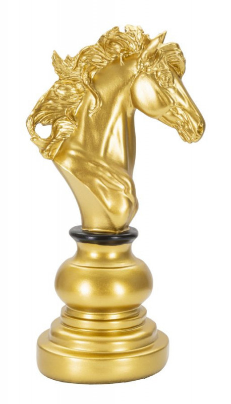 Sculptura cal de sah auriu din polirasina, 14x11x27 cm, Knight Mauro Ferretti - Img 1